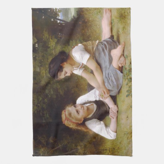 Les Noisettes: Jonge meisjes verzamelen hazelnoten Theedoek (Verticaal)