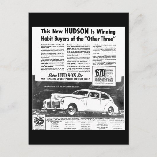 Les nouvelles cartes postales Hudson 1940 (Devant)