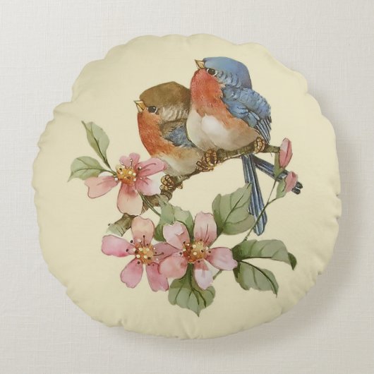 Les oiseaux bleus et les fleurs d'Apple en Coussin (Devant)