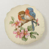 Les oiseaux bleus et les fleurs d'Apple en Coussin (Dos)