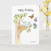 Les oiseaux dans un nid Carte d'anniversaire (Fleur jaune)