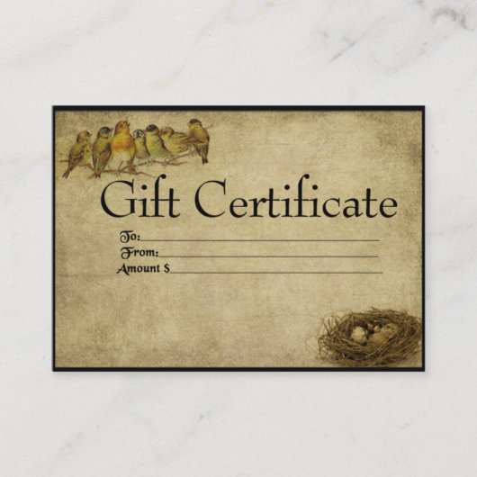 Les Oiseaux Dans Une Carte De Certificat De Cadeau (Devant)