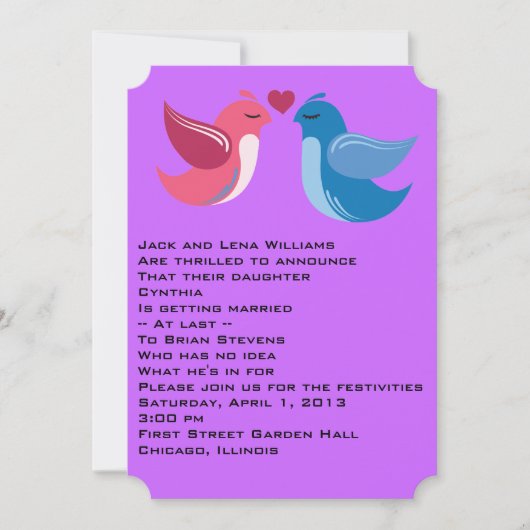 Les oiseaux en amour faire-part de mariage image. (Devant)