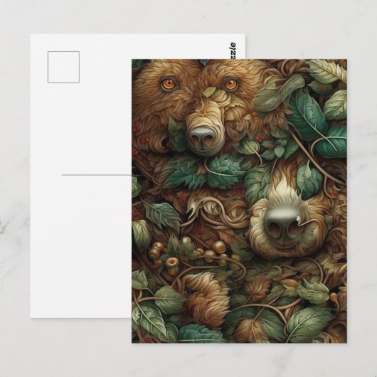 Les Ours Se Cachent Dans La Carte Postale De La Fo (Devant / Derrière)