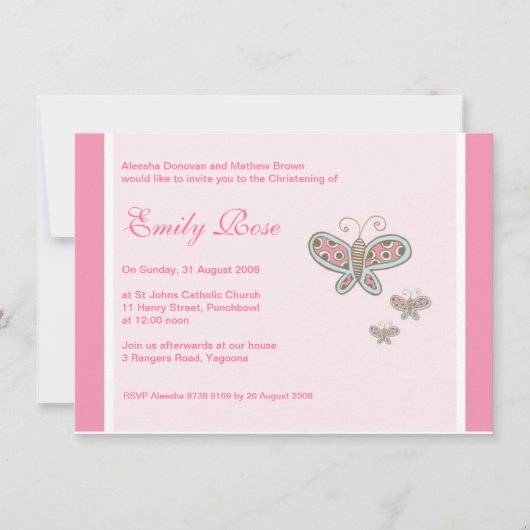 Les papillons Christening Invitations (Devant)