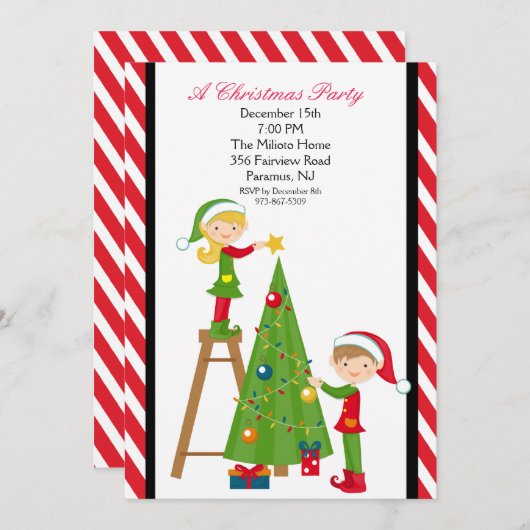 Les petits elfes décorent l'arbre Invitation de No (Devant / Derrière)