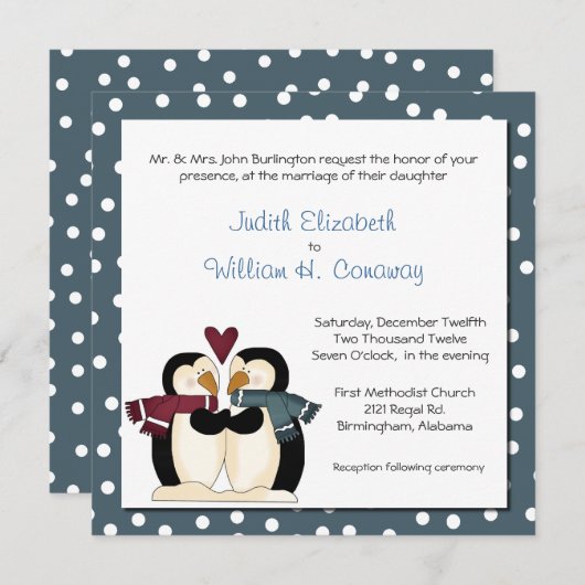 Les pingouins d'hiver en Faire-part de mariage d'a (Devant / Derrière)