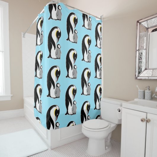 Les pingouins modèlent le rideau en douche (En situation)