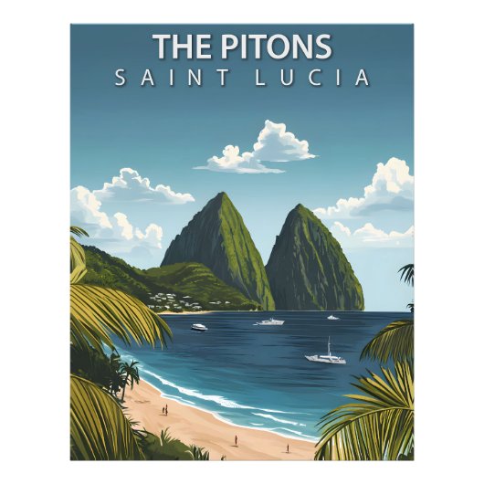 Les Pitons - Poster Vintage voyage de Sainte-Lucie (Devant)