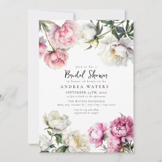 Les pivoines florales | Invitations de douches nup (Devant)