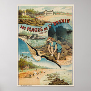 Les Plages de St Brévin France Vintage Poster 1908