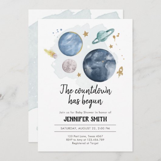 Les planètes spatiales Boy Baby shower Invitation (Devant / Derrière)