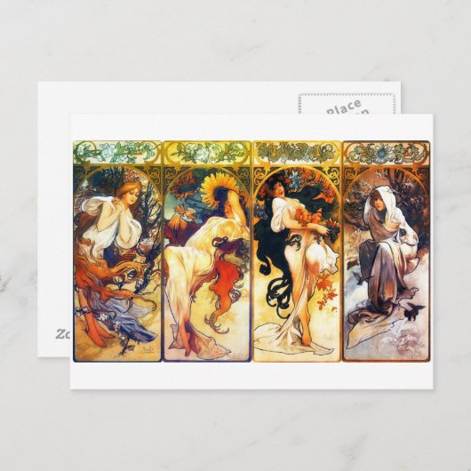 Les Quatre Secondes Saisons de Mucha carte postale (Devant / Derrière)