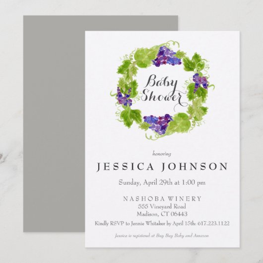 Les raisins sur le Baby shower Vin Invitation (Devant / Derrière)