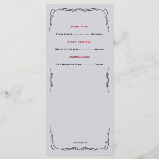 Les roses sont Red Musical Considérant Programme (Dos)