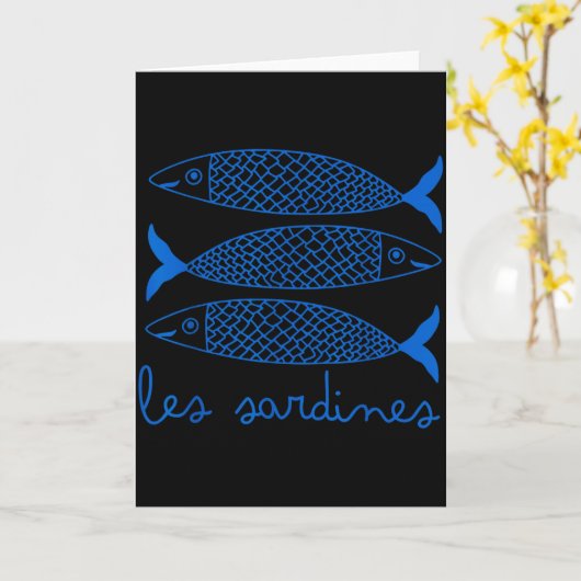 Les Sardines Ingeblikte Vis Retro Grafisch Voor Ma Kaart (Gele Bloem)