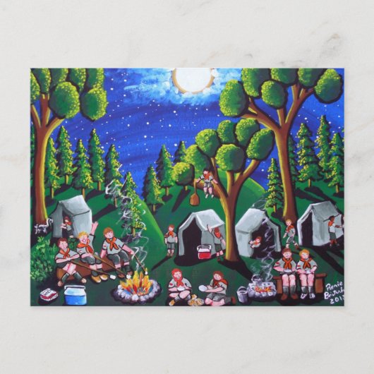 Les Scouts Camp Out Folk Art Cartes postales (Devant)