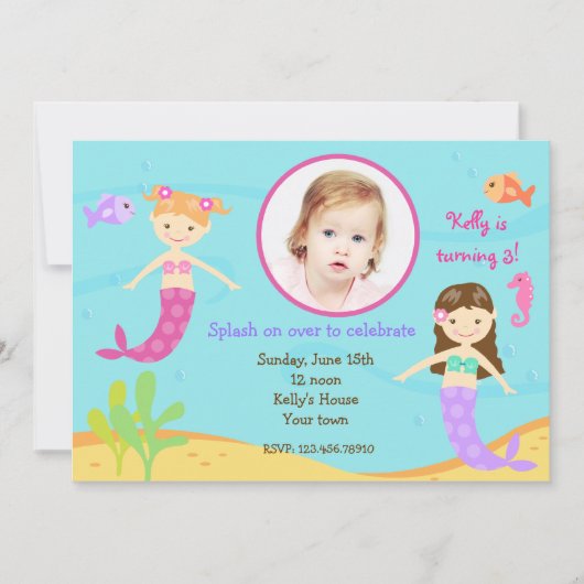 Les sirènes sous la mer Invitations d'anniversaire (Devant)