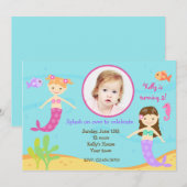 Les sirènes sous la mer Invitations d'anniversaire (Devant / Derrière)