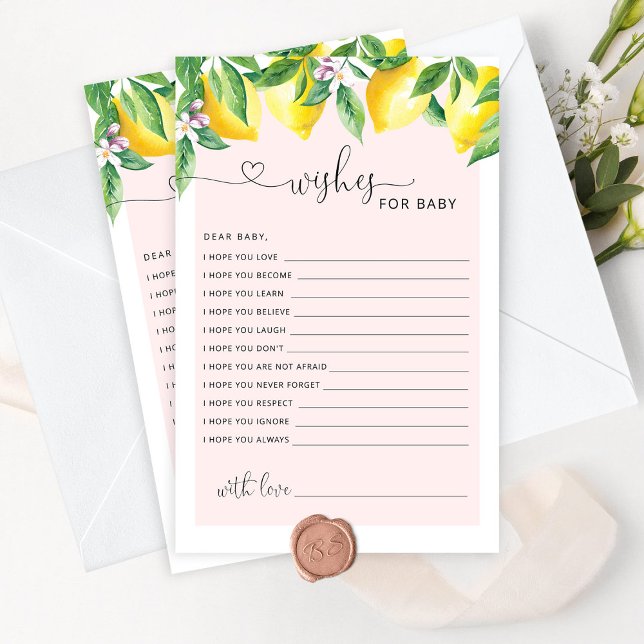 Les souhaits de citron rose pour la carte bébé (Créateur téléchargé)