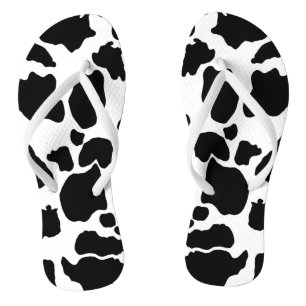 Les tongs de la peau de la vache noire Motif