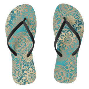 Les tongs de Motif Turquoise vert et or Mandala