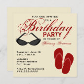 Les tongs Invitations de la fête d'anniversaire Re (Devant / Derrière)