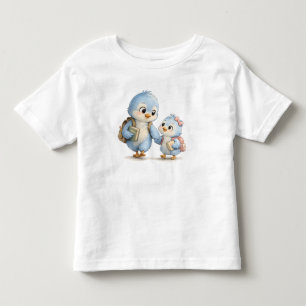 Les Tous Petits T-Shirt Oiseaux Bleus Frère et Soeur Blanc pour En