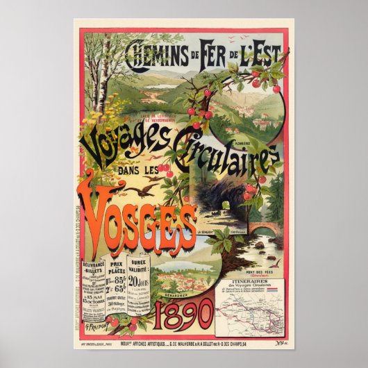 Les Vosges France Poster ferroviaire Vintage 1890 (Devant)