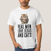 LES VRAIS HOMMES AIMENT JÉSUS ET CHATS, T-SHIRTS C (Devant)