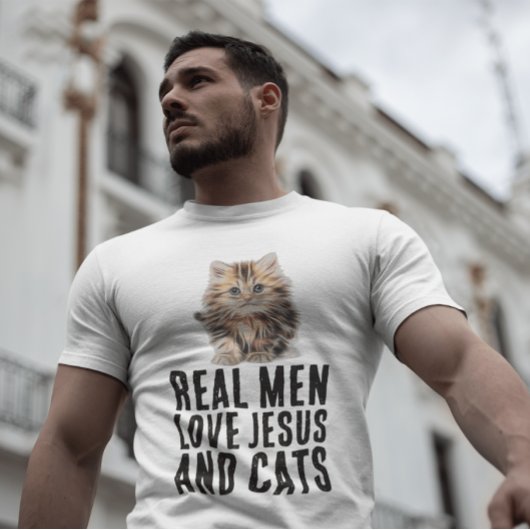 LES VRAIS HOMMES AIMENT JÉSUS ET CHATS, T-SHIRTS C