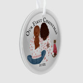 Lesbian African American & cat first Kerstmis Ornament (voorkant)