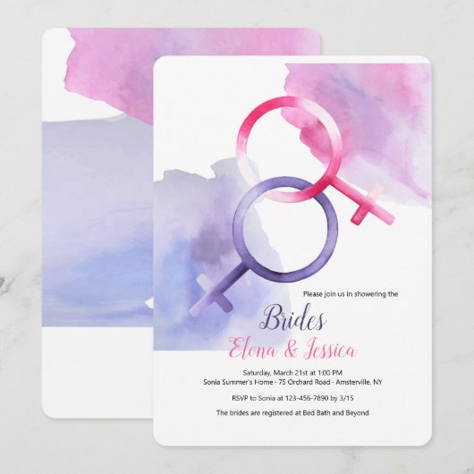 Lesbian Bridal Shower-uitnodiging Kaart (Voorkant / Achterkant)