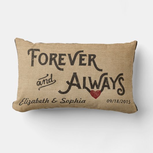 Lesbian Burlap Forever Altijd persoonlijk hart Kussen (Voorkant)