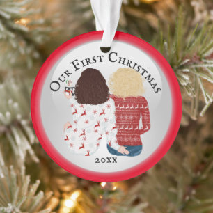 Lesbian couple first Christmas PHOTO romantic red
