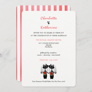 Lesbian Couple LGBTQ Mariage Cute Cats Invitation