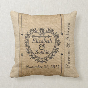 Lesbian Fancy Burlap Jubileum Date Heart Kussen