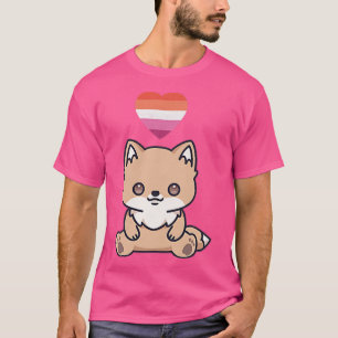 Lesbian Fox LGBTQ Gay Pride Flag Kawaii HeartT-Shi T-shirt