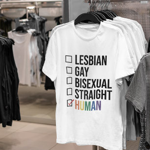 Lesbian Gay Bisexual Straight Human List, White T-shirt