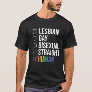 Lesbian Gay Bisexual Straight Human List, zwart T-shirt