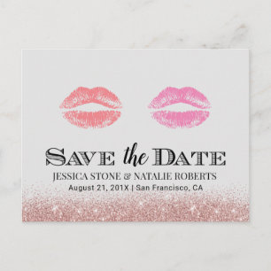 Lesbian Gay Wedding Double Kisses Save the Date Aankondigingskaart