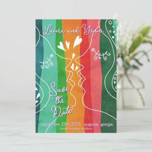 Lesbian Love Doodle Save The Date (Staand voorkant)