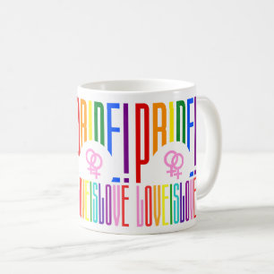 Lesbian Love LGBT Pride Rainbow Typography Koffiemok