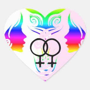 Lesbian Love Pride Rainbow Women Stickers Coeur