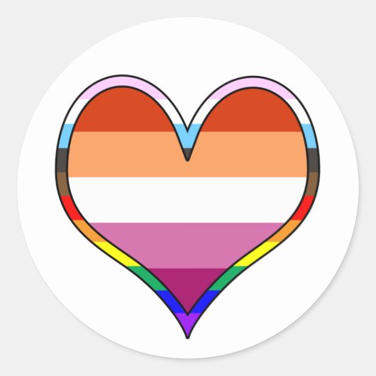 Lesbian Pride Heart Classic Round Sticker (Voorkant)