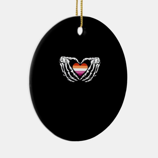 Lesbian Pride Skeleton Halloween WLW Gothic Heart Keramisch Ornament (Rechts)