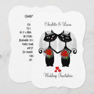 Lesbian Same-Sex Marriage Cool Cats Wedding Kaart
