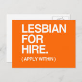 LESBIAN VOOR HUUR BRIEFKAART (Voorkant / Achterkant)