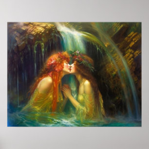 Lesbianen in vallend water poster