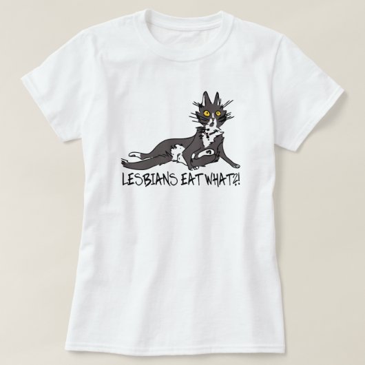 LESBIANS EAT WAT!?! T-SHIRT (Design voorkant)